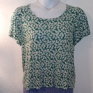 Lucky Brand Green and White Floral Short Sleeve Tee